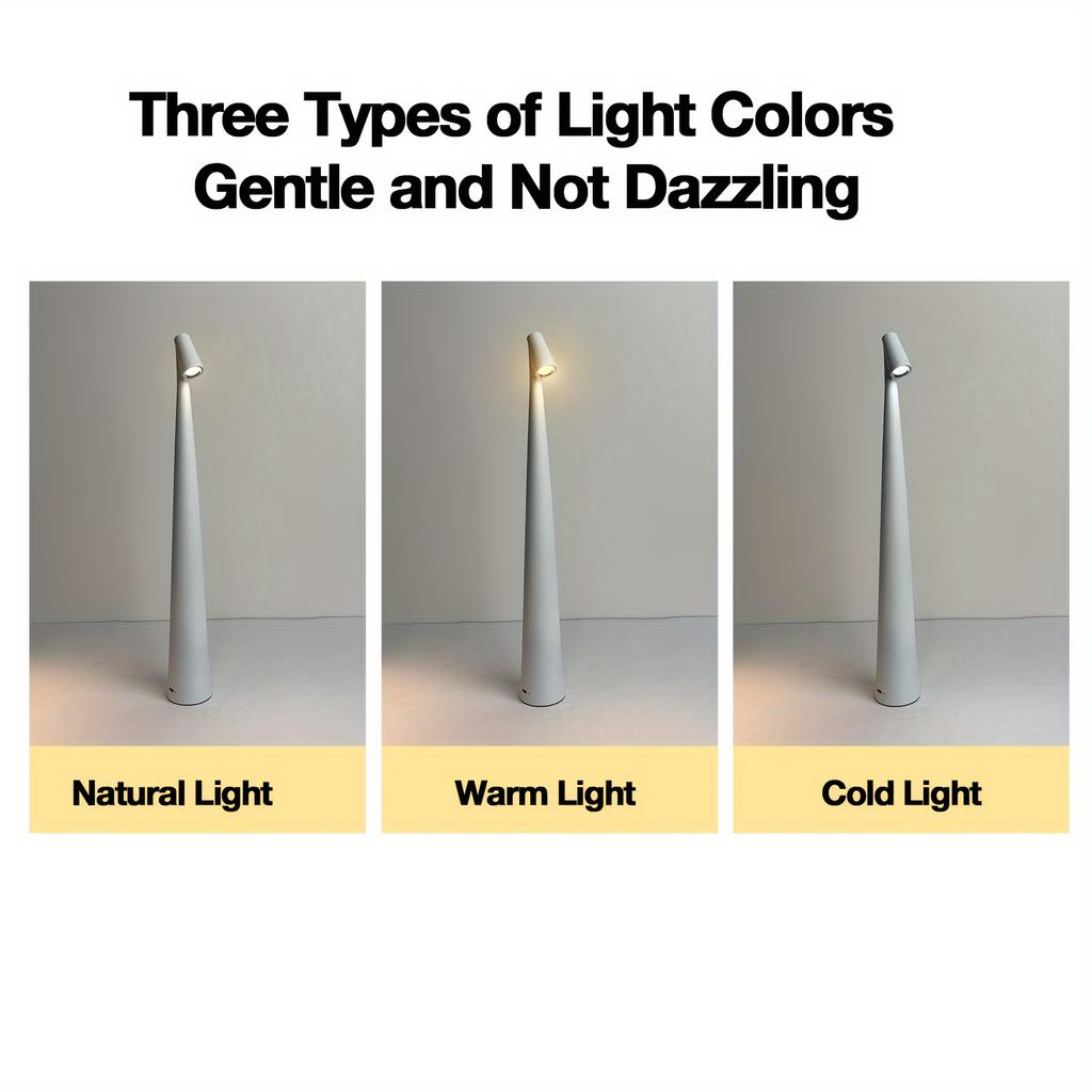 Rechargeable Cordless LED Table Lamp - Portable, Touch-Controlled, 3-Level Brightness, Matte Metal Finish, Battery-Powered for Indoor & Outdoor Use