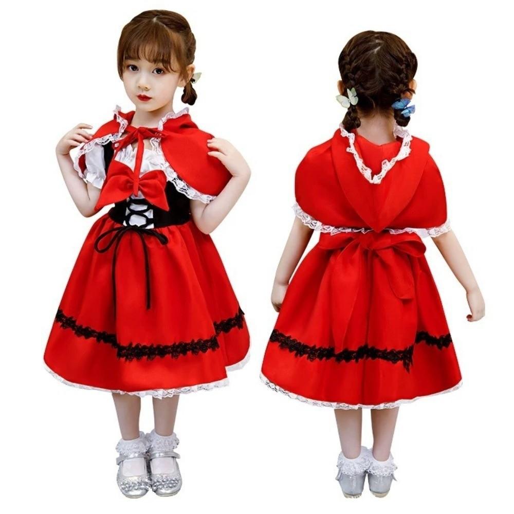 With Cloak Halloween Costume Lace Flower Cosplay Outfit New Red Riding Hood  Role Play