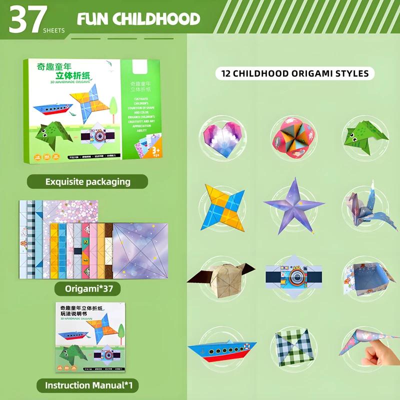 10/36/37 Sheets Origami Kit DIY Origami Paper Art Craft Projects Supplies Montessori Educational Handmade Toys for Children Gift