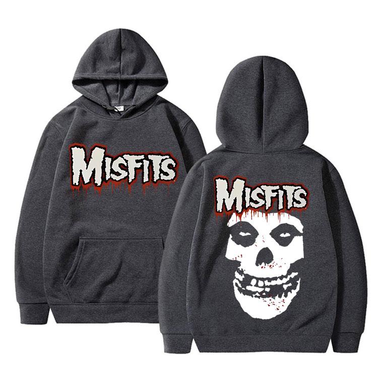 Horror Punk Misfits Totenkopf-Rock-Print Hoodie Herren Fleece Baumwoll-Sweatshirt Herren Damen Gothic Vintage Langarm Oversized Hoodies