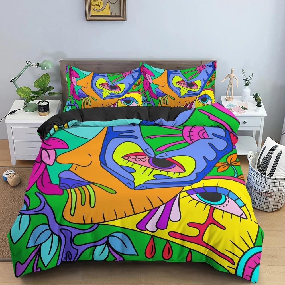 Psychedelic Abstract Pattern Cartoon Graffiti Bedding Set Boys Girls Twin Queen Size Duvet Cover Pillowcase Bed Kids Adult