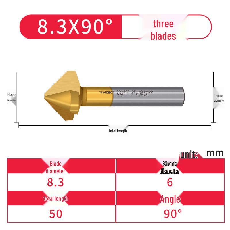 YHOK Coated Cobalt Straight Shank 90° Countersink Drill Bit for Hole Deburring