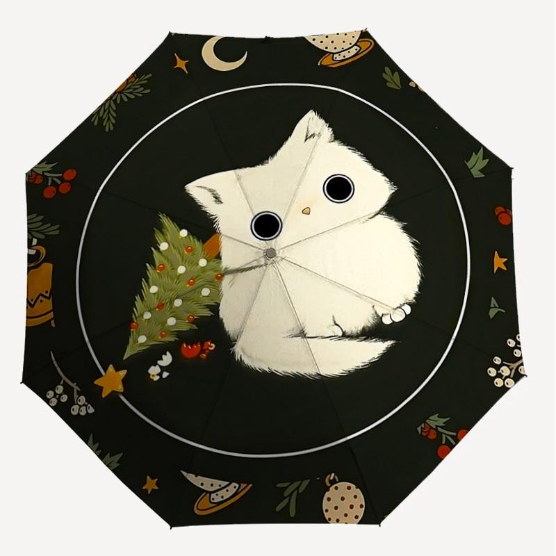 1PC cat, Christmas Automatic Open/Close Umbrella with Windproof, 8-Rib Sturdy Canopy, Durable Ribs, Fashionable Design, Outdoor Accessory, Fun Prin, H