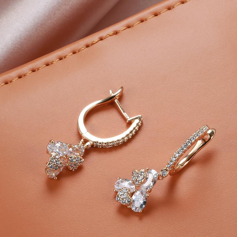 New  Rose Gold Long Drop Earrings Unusual Creative Micro-Wax Inlay Natural Zircon Earrings Women Fashion Jewelry Gift