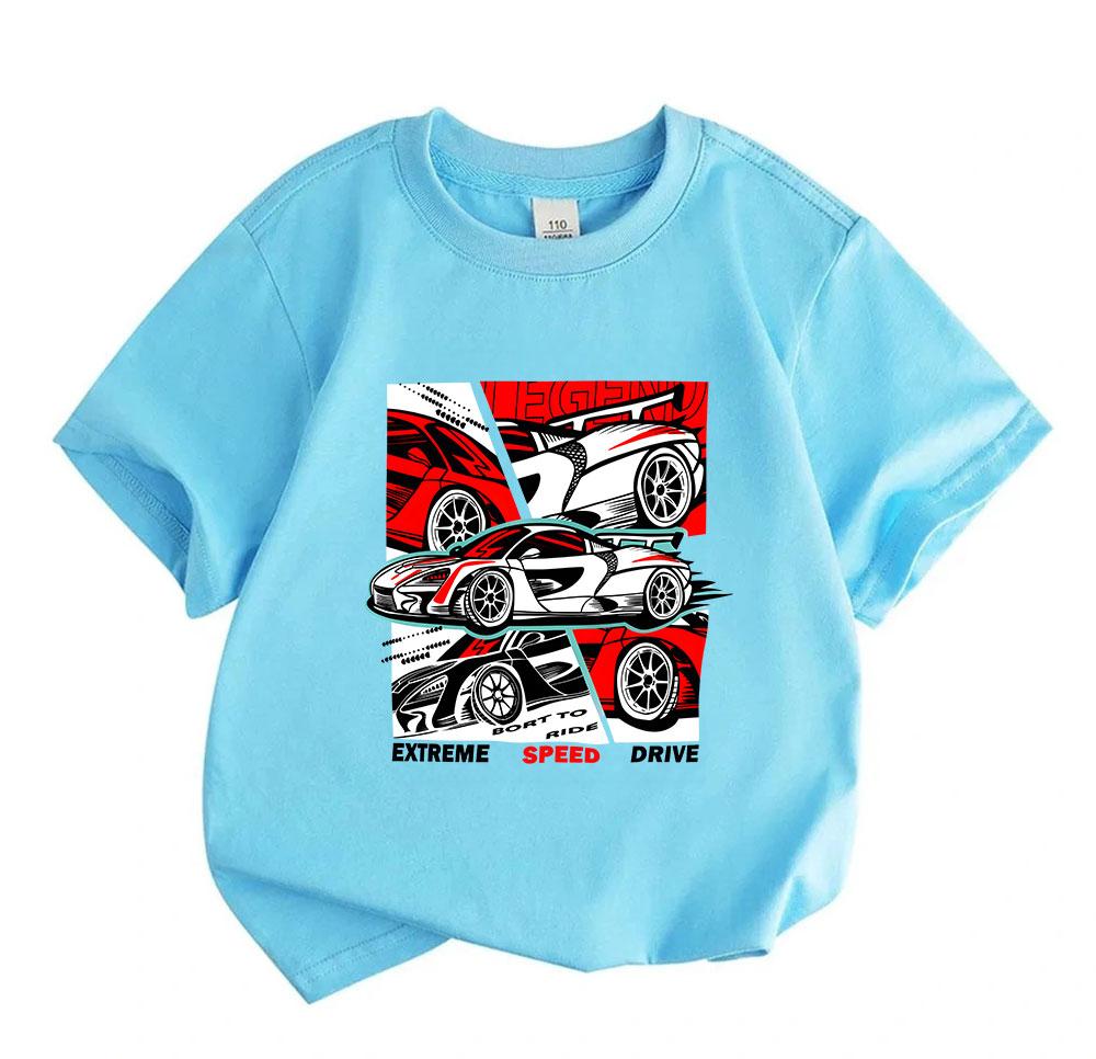 Kids Boys Girls 100% Cotton Crew Neck Short Sleeve T-Shirt, Extreme Speed Racing Supercar Graphic Casual Breathable Tee for Children Summer Streetwear