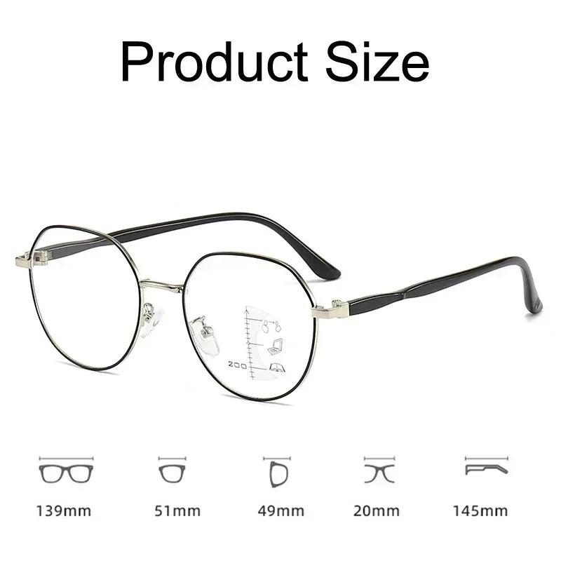 Modische Damen Stilvolle Multifokale Lesebrille Herren Ultraleichter Runder Rahmen Progressive Alterssichtigkeit Unisex Modebrille 0+1.0+4.0