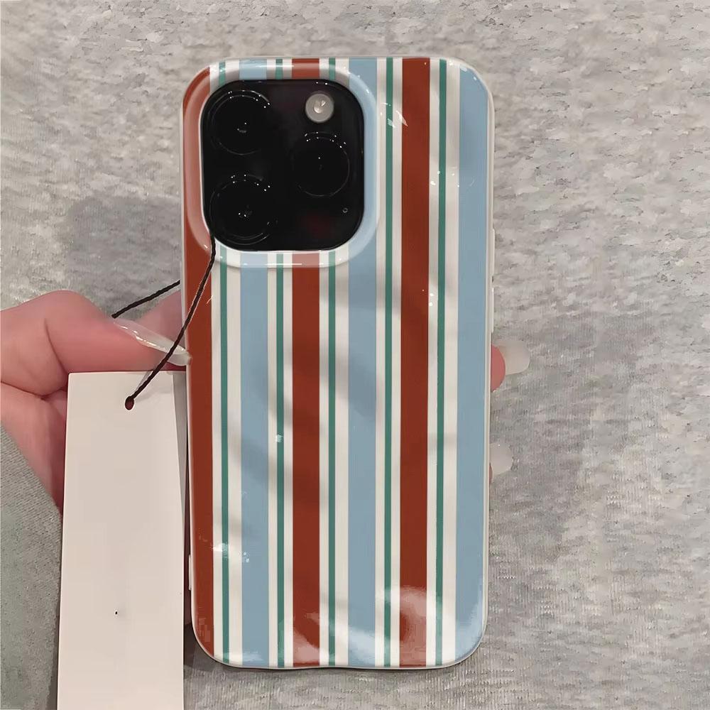 Luxurious Green Purple Stripes Phone Case For iPhone 17 14 15 Pro Max 13 12 11 16 15 Plus Air Concave Convex Silicone Soft Cover