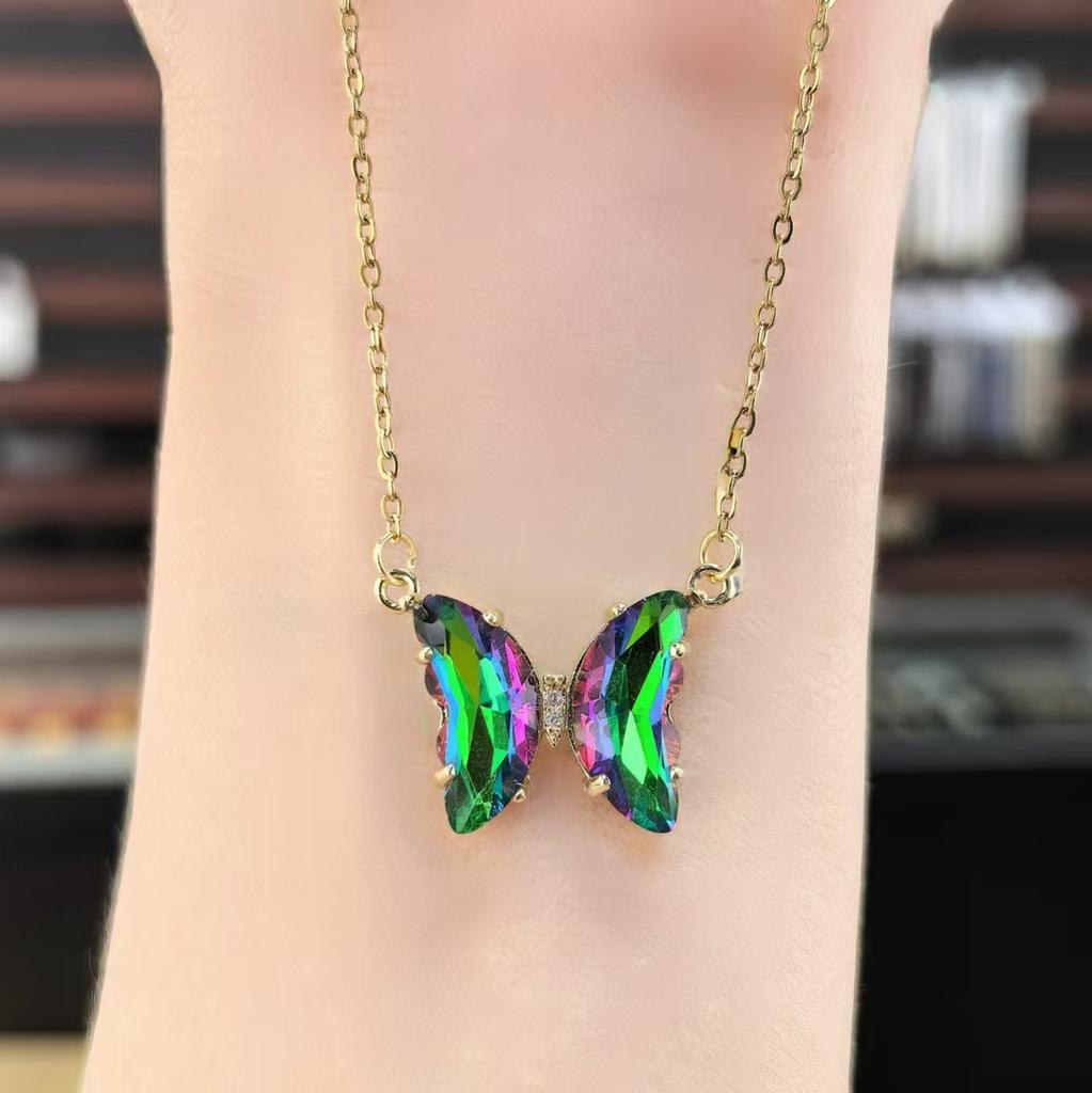 Gradual Change Butterfly Necklace Female Trend Dream Crystal Pendant Collarbone Chain