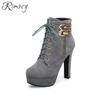 Rimocy  New Autumn Ankle Boots For Women Platform High Heels Shoes Woman Buckle Short Booties Casual Faux Suede Footwear