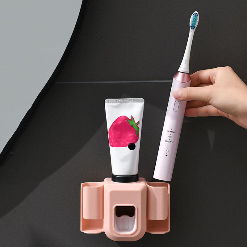 Couple Electric Toothbrush Holder Vanity Wall Mounted Toothpaste Dispenser Automatic Toothpaste Squeezer