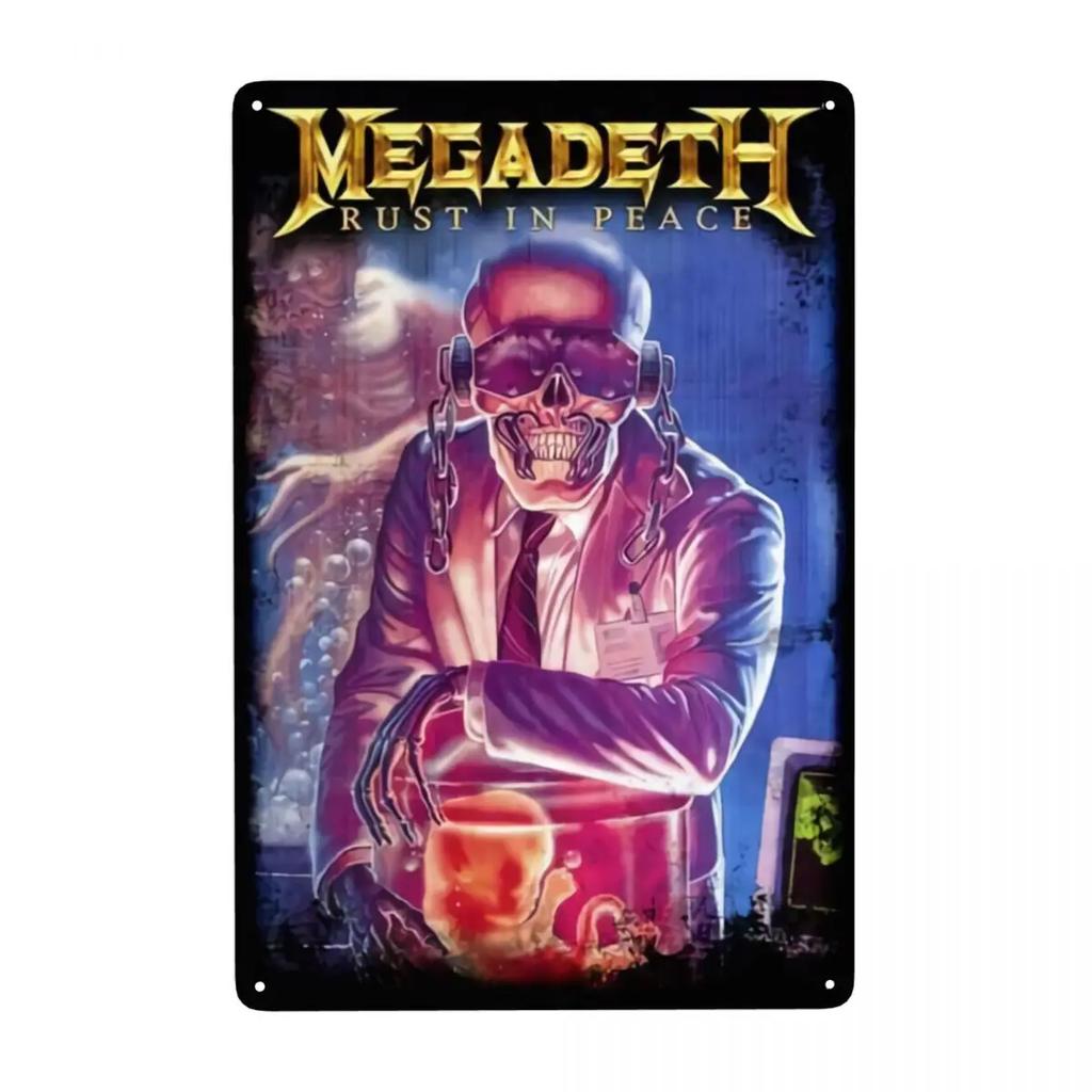 Megadeths Skull Metal Tin Sign Custom Retro Heavy Metal Band Plaque for Pub Cafe Yard Man Cave Bar Home Decor