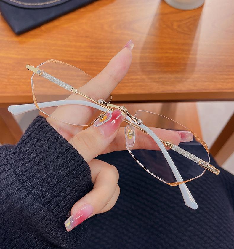 Metal Luxury Rimless Cat Eye Women Glasses Frame For Prescription Myopia Reading Glasses