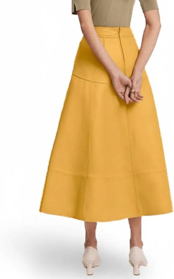 Rock Gelb Echt Party Stilvoll Formell Damen Lammleder Designer Lederbekleidung