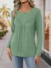 Women's T-shirt, Solid Color, Round Neck, Long Sleeve, Irregular Button, Hem Top