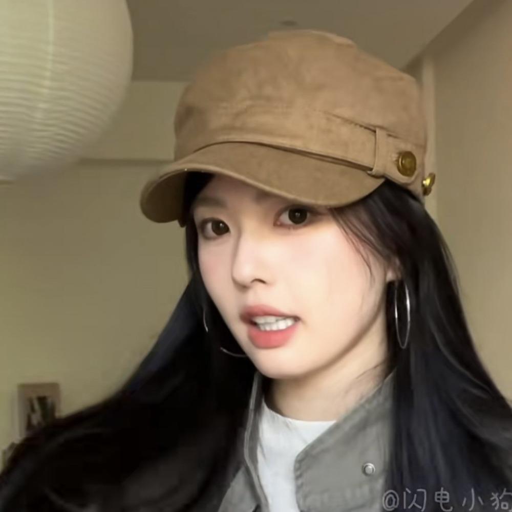 British Retro Distressed Flat Top Newsboy Cap Solid Casual Octagonal Cap Harajuku Style Equestrian Cap Women's Autumn and Winter
