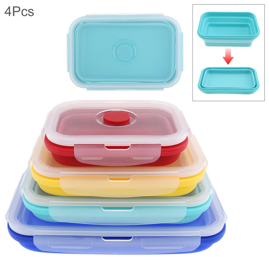 4Pcs Silicone Bento Box Rectangle Folding Lunch Bowl Food Storage Container Box 350 500 800 1200 ML