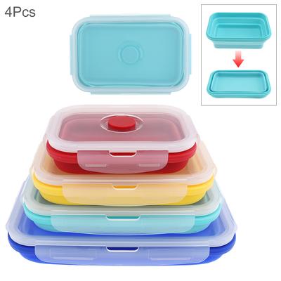 4 Stück Silikon-Bento-Box, rechteckig, faltbar, Lunch-Schüssel, Aufbewahrungsbehälter für Lebensmittel, 350, 500, 800, 1200 ml