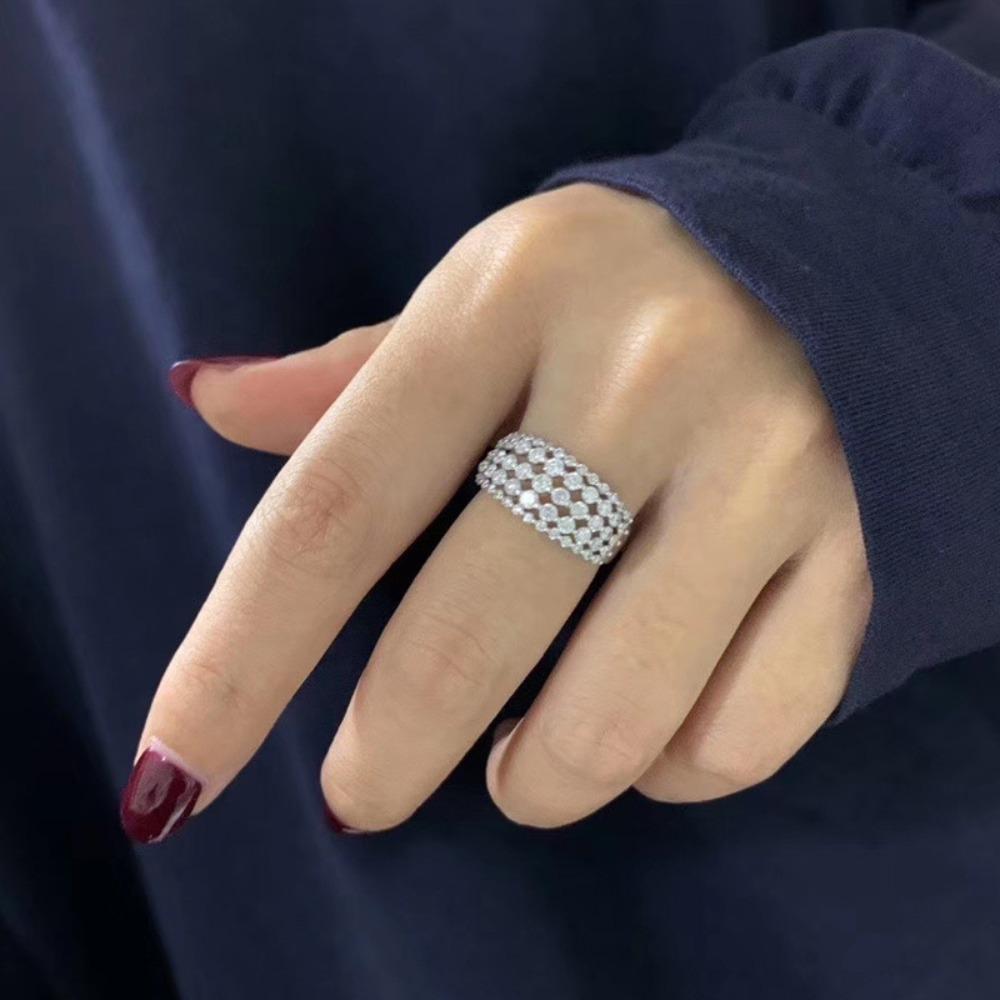 Women's 5 Row Simulated Moissanite Ring Full Diamond Micro Paved Zirconia High Carbon Wedding Band Jewelry