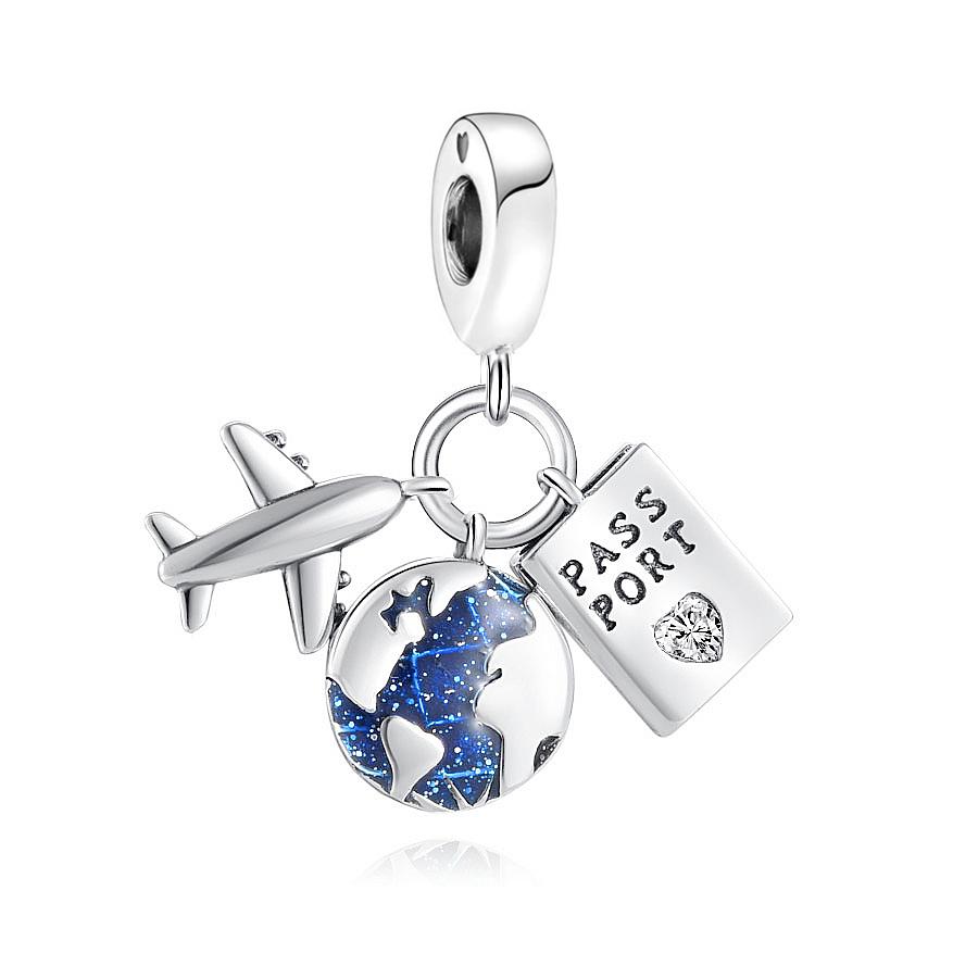 Airplane Suitcase Travel Bag Passport Charm Beads Dangle Fit Original Copper Bracelet Necklace Beads For Diy Jewelry Women Gift