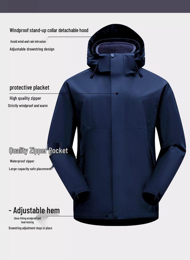 Unisex Three-in-One Detachable Ski Jacket with Warm Fleece for Autumn/Winter 2025 Mountaineering