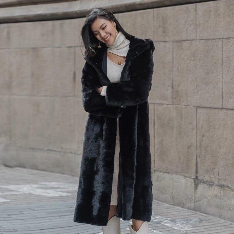 VAYLA Women Coat  Autumn/Winter New  Long Coat Hooded Knee Length European fur Coat Female Solid Color