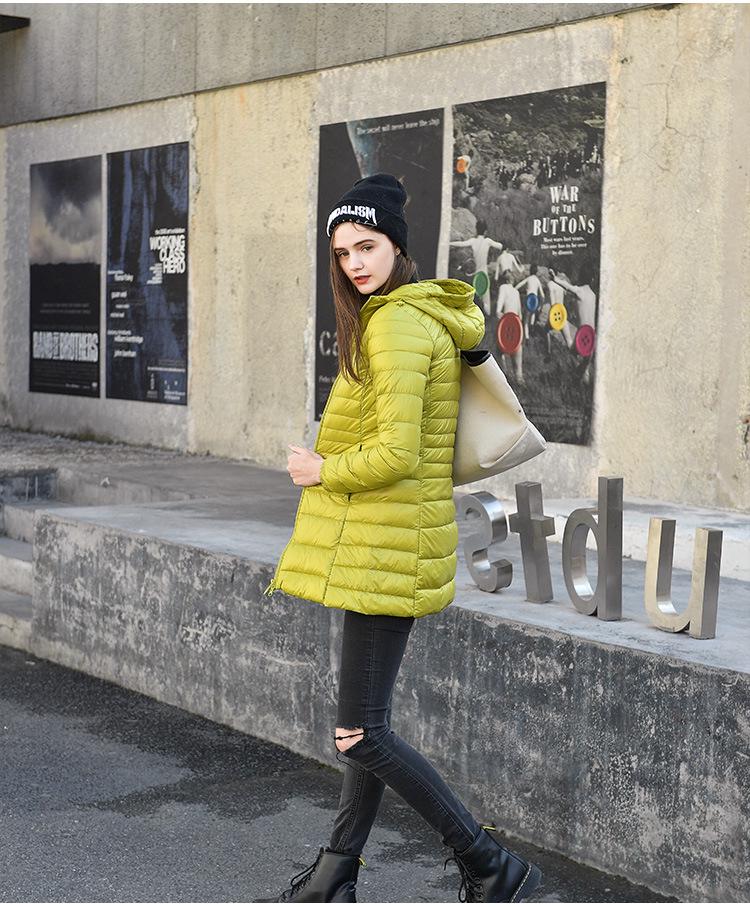 Women's Mid-Length Lightweight Hooded Down Jacket - 2025 Autumn/Winter Slim Fit Plus Size Outerwear
