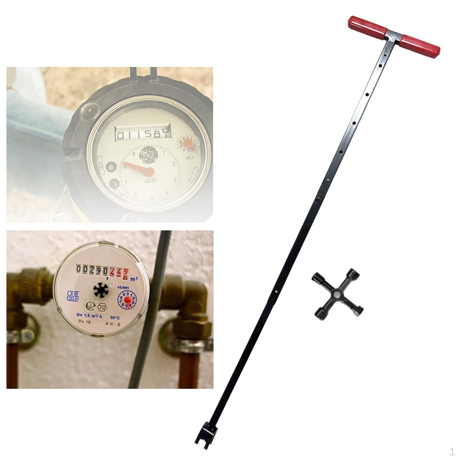 

Water Meter Key Heavy Duty 4 Way Utility Versatile Garden Shut Off Tool T Handle for Telescopic Red
