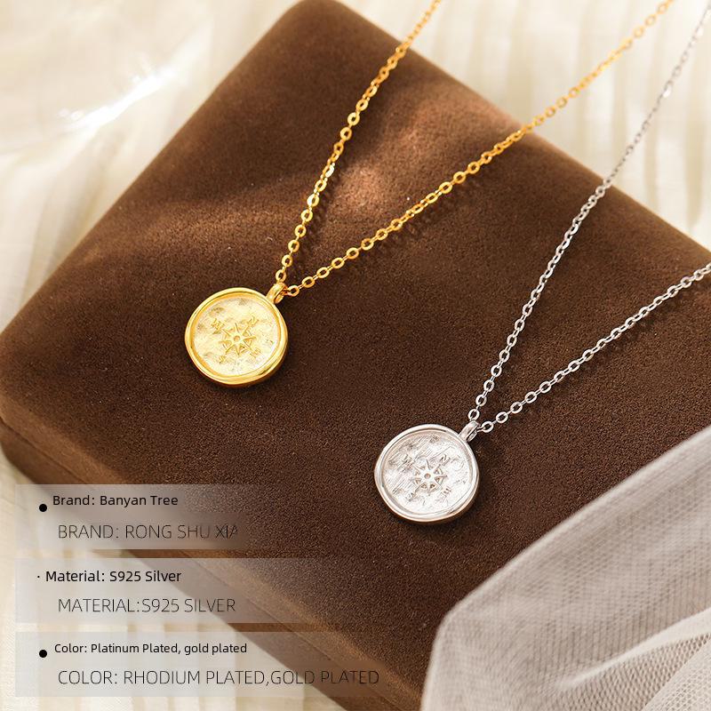 Banyan Tree S925 Silber Kompass Halskette: Schlüsselbeinkette im Cold-Ins-Stil für Damen mit achtzackigem Stern.