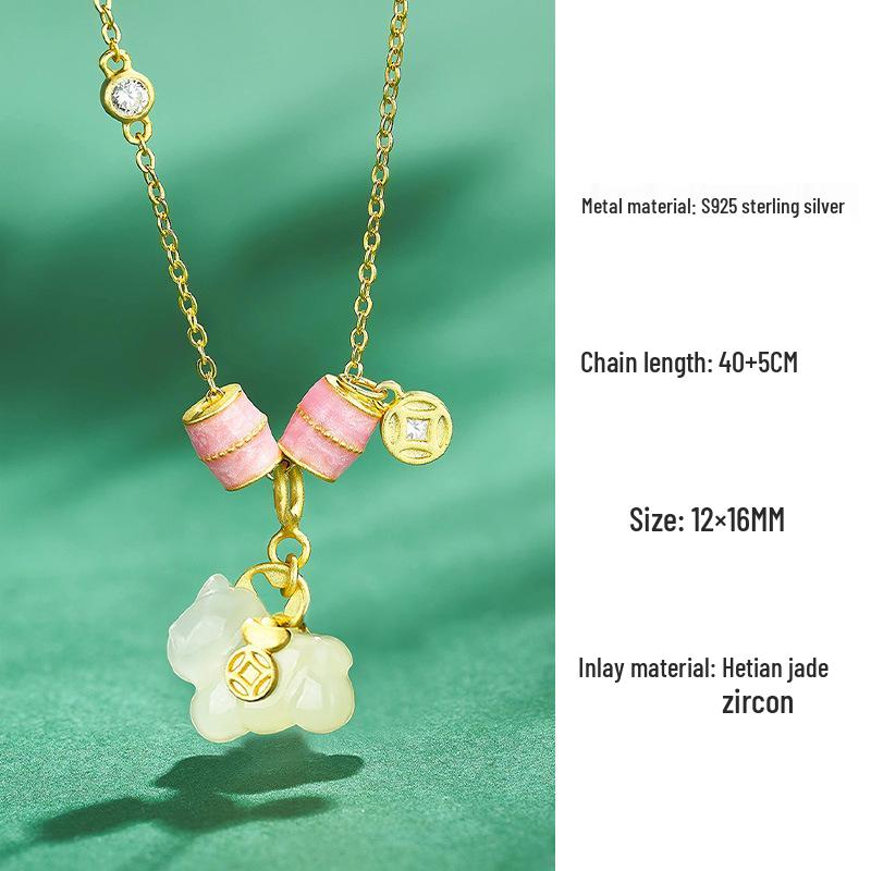 Natural Hetian Jade Rocking Horse Pendant Necklace, Women's s925 Silver Zodiac Design, Perfect for Birth Year Clavicle Chain.