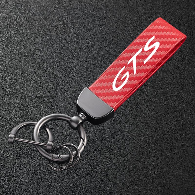 For Porsche GTS Cayenne Cayman Panamera Macan 911 718 928 901 930 Carbon Fiber Textured Leather Keychain Car Keyring
