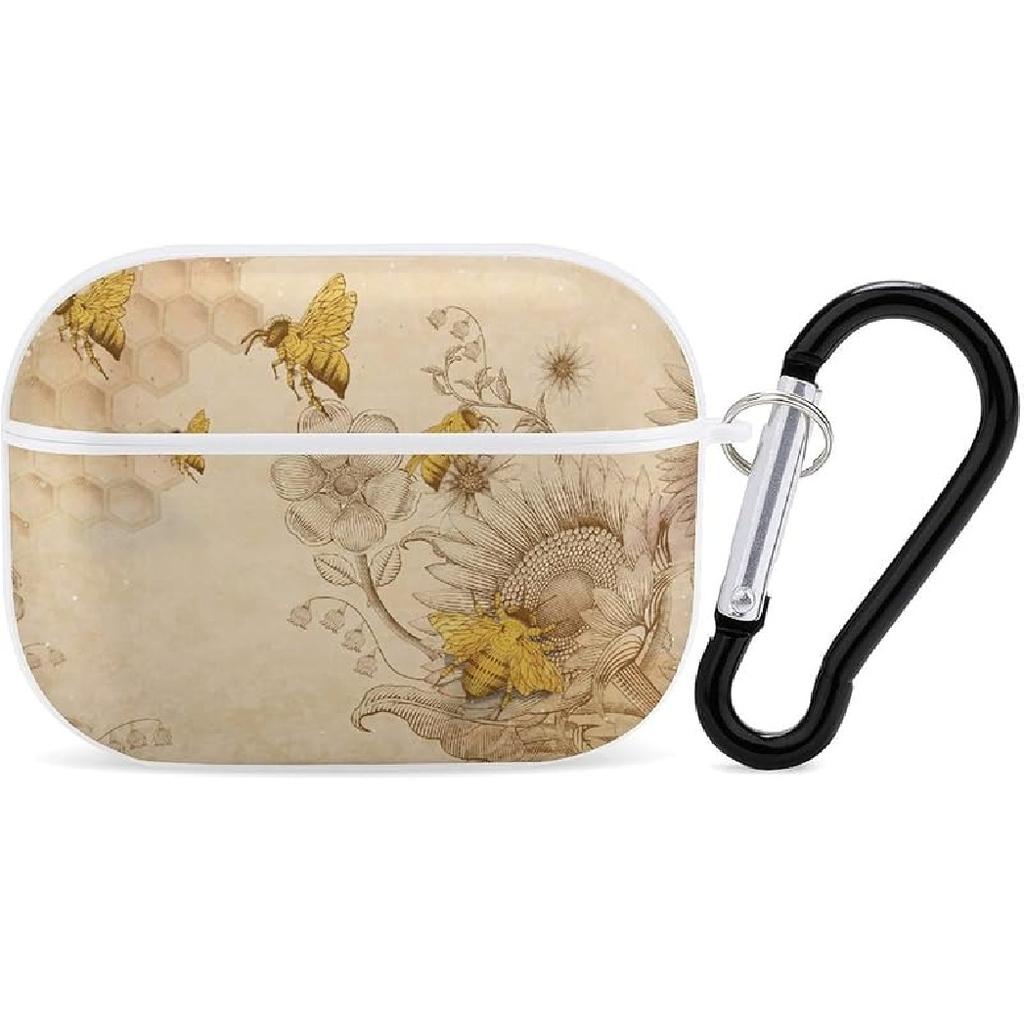 Honey-Bees-Wildflowers-Retro Compatible with AirPods Pro Case Cover,Shock-Proof PC Full Protective Cover Compatible for Airpods Pro,Supports Wireless