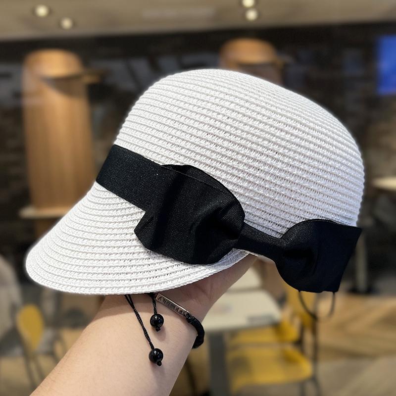 Face Small Age-reducing Bow Dome Straw Cap Women's Summer Woven Straw Hat Sun Protection Shade Equestrian Hat