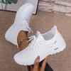Women's Knit Sneakers with White Sole Breathable Low-Top Lace-Up Casual Shoes