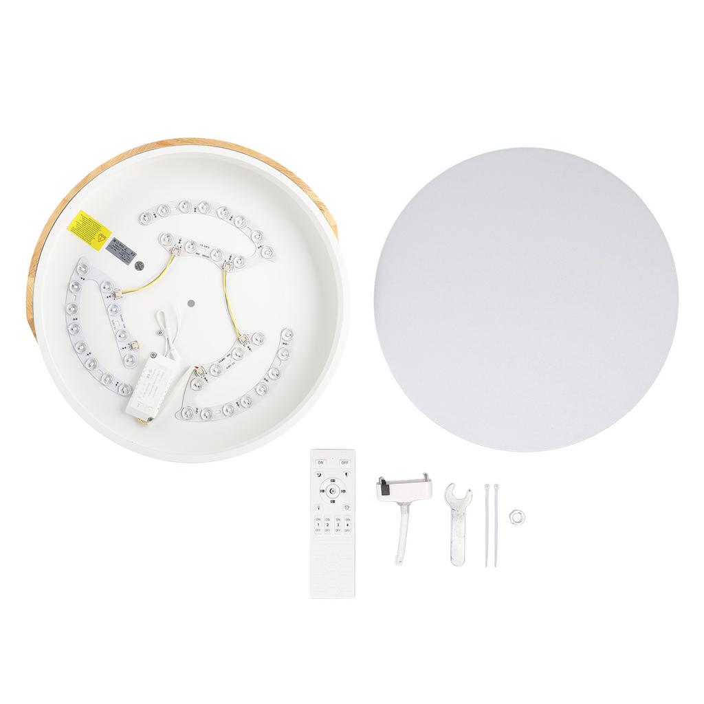 LED Ceiling Light Iron Wood PC Dimmable Round Flush Mount Modern Ceiling Light Fixture with APP