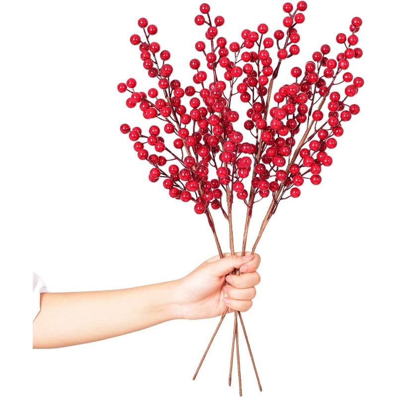 Red Berry Branches Cherry Stamens High Quality Christmas Decoration Home Room Decor New Year Gifts Wedding Flowers Accessories
