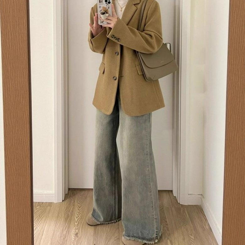 Wide-legged Jeans Women Spring and Summer Big Size High-waisted Vintage Loose Rough Edges Design Sense of The Straight Tube Drag Ground Long Trousers
