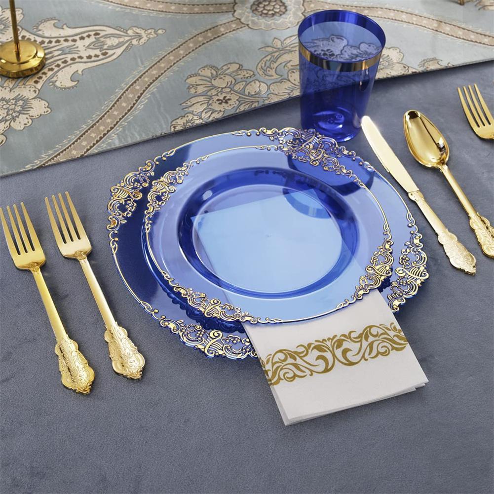 25PCS Clear Plastic Plates With Gold Rim Food Grade Disposable Dessert/Salad Plates Perfect For Wedding Birthday Party
