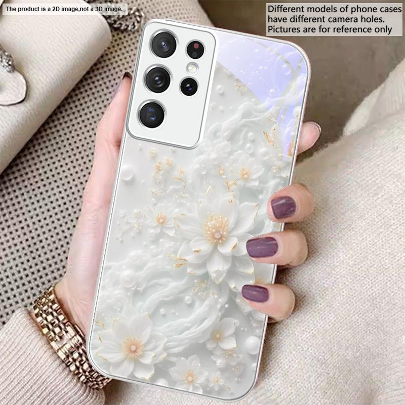 Beautiful white flowers For Samsung S26 S22 S8 S9 S10 S20 Ultra S21 Pro S22 Plus S23 FE S24Ultra S25 Edge S24+ Glass Phone Case
