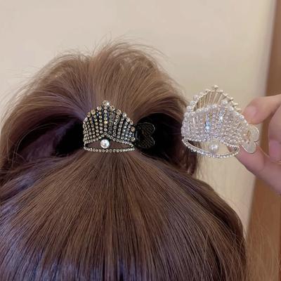 1PC Elegant Crystal Shark Hairpin for Women - Shiny Rhinestone Design, Durable Alloy for Thick Long Hair Ponytail