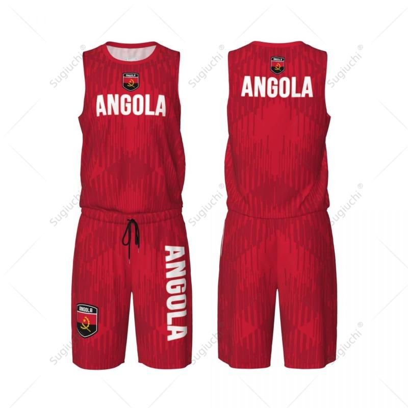 Men Angola Flag Basketball Jersey Set Mesh Shirt & Pants Sleeveless Exclusive Team-up Custom Name Nunber Unisex