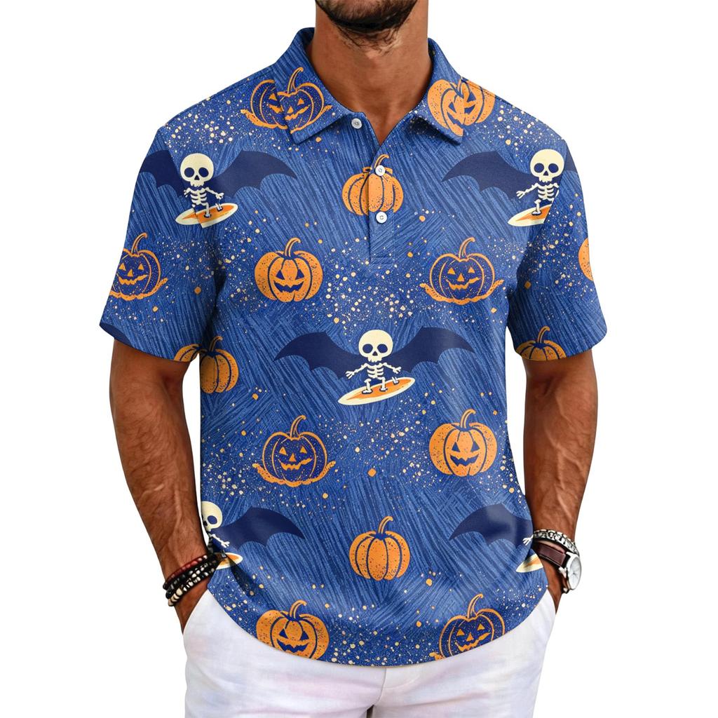 Men's Short Sleeve Shirt Halloween Print for Casual Parties and Daily Outings