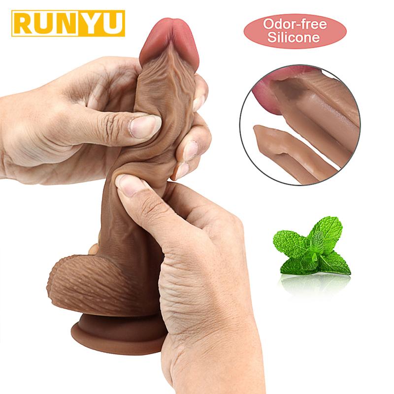 Soft Realistic Skin Feel Human Penis Dildo Double Silicone Suction Cup Thick Dick Anal Sex Toys Men Women Gay Cock
