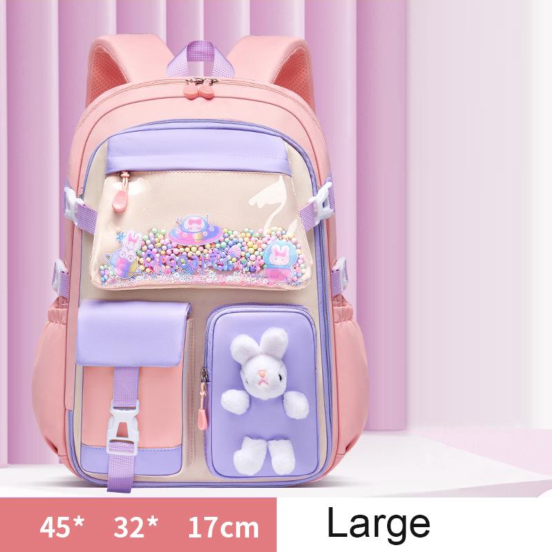 Grundschulrucksack 1.-5. Klasse Niedliche bunte Schultasche für Mädchen Wasserdicht Große Kapazität Cartoon-Hase Mochila Escolar