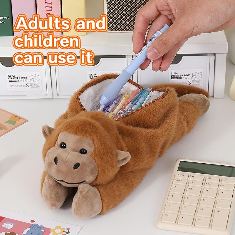 Cartoon Animal Gorilla Plush Pencil Case Large Capacity Soft Holder for Students School Office Girls Boys