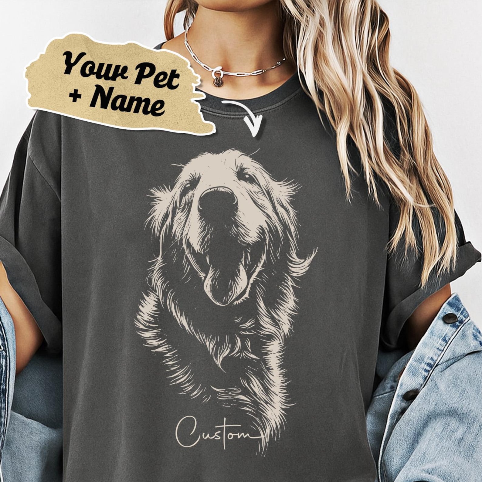 Custom PeT shirt - Unisex Garment-Dyed T shirt, Dog, Cat, Personalized Pet Portrait, Gift for Pet Lovers, Dog Mom, Cat Lover Gift M