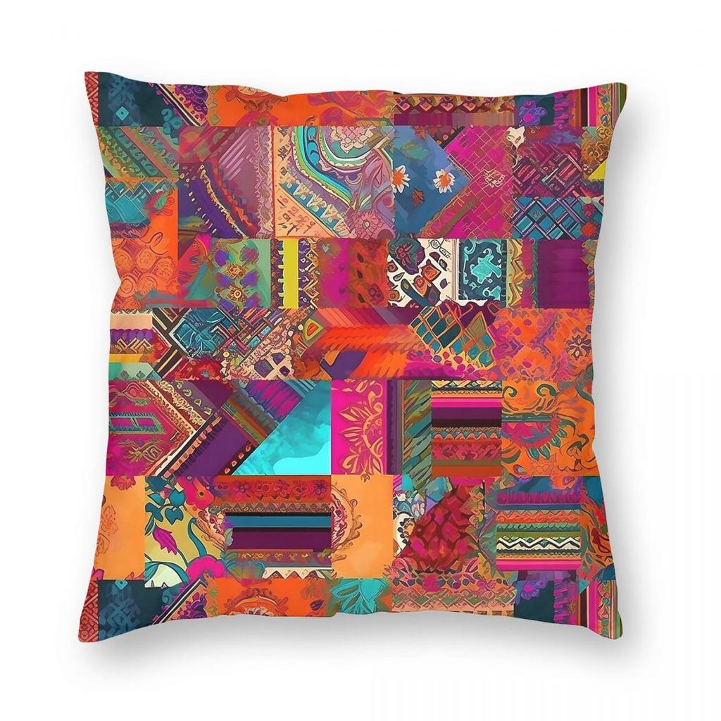 Bohemian Patchwork Square Pillowcase Polyester Linen Velvet Creative Zip Decorative Throw Pillow Case Home Cushion Cover