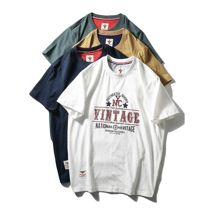 American Retro Niche Pure Cotton Trendy Brand Letter Print Short-Sleeve T-Shirt for Men, Summer Export Men's Clothing, All-Cotton Tee Shirt