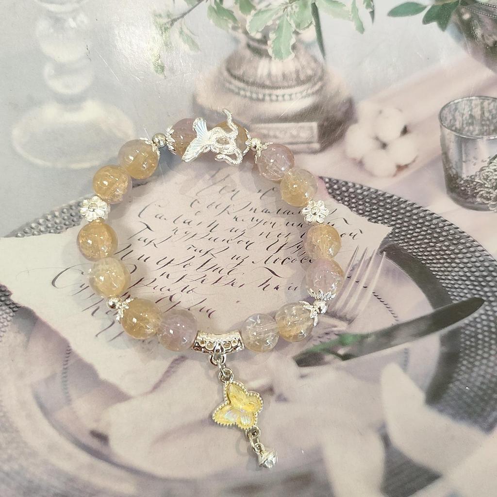 Forest Butterfly Glass Bracelet with Ice-Cracked Flower Beads