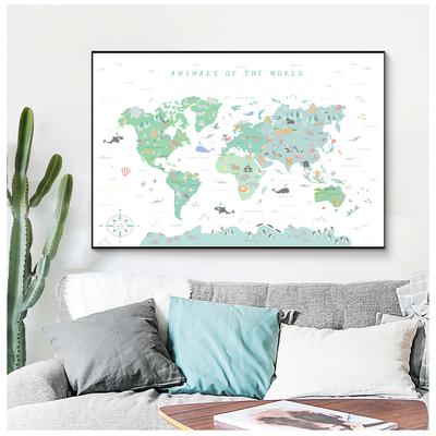 Animal Illustration World Map Wall Art Picture Kindergarten Printing and Painting Education Poster
