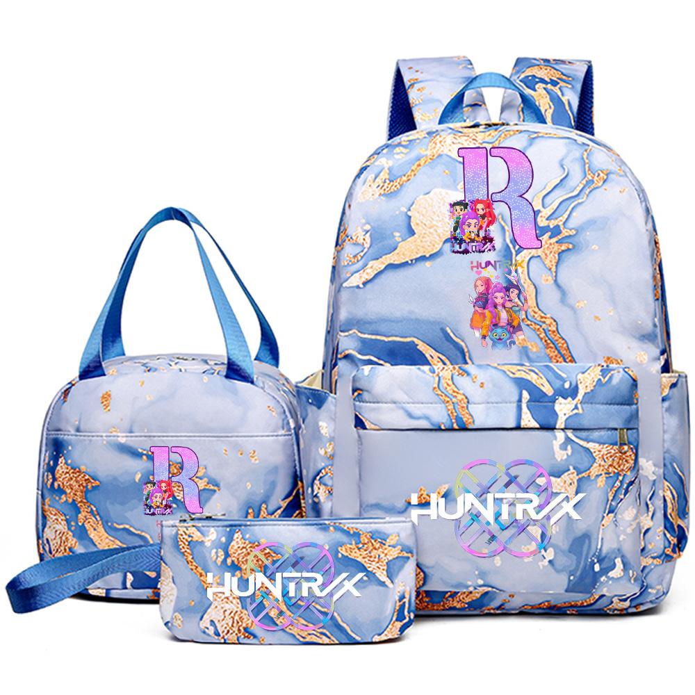 3-teiliges/Set Anime Rucksack mit englischen Buchstaben A-Z Aufdruck, Handtasche und Federmäppchen für Teenager, Schüler, Mädchen, Jungen, Kinder, Schultasche, Reisetasche